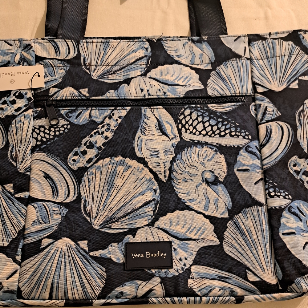 Vera Bradley Morning Shells Pattern Blue Seashell Tote - Picture 14 of 15